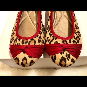 DKNY Leopard Ballerina Flats with Red Trim